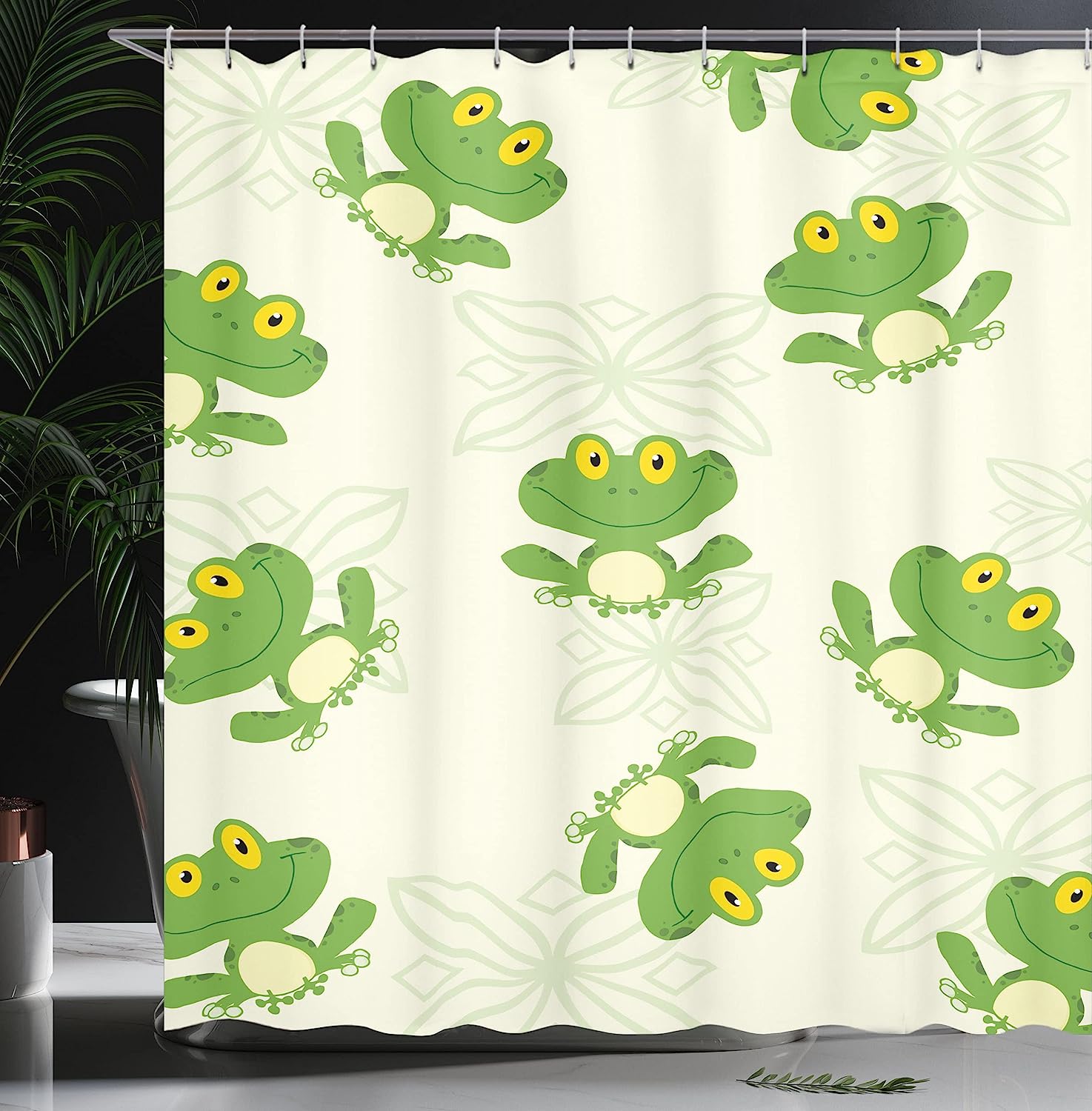 Joyful Pattern Of Smiling Happy Amphibian Frogs Print Shower Curtain - Image 3