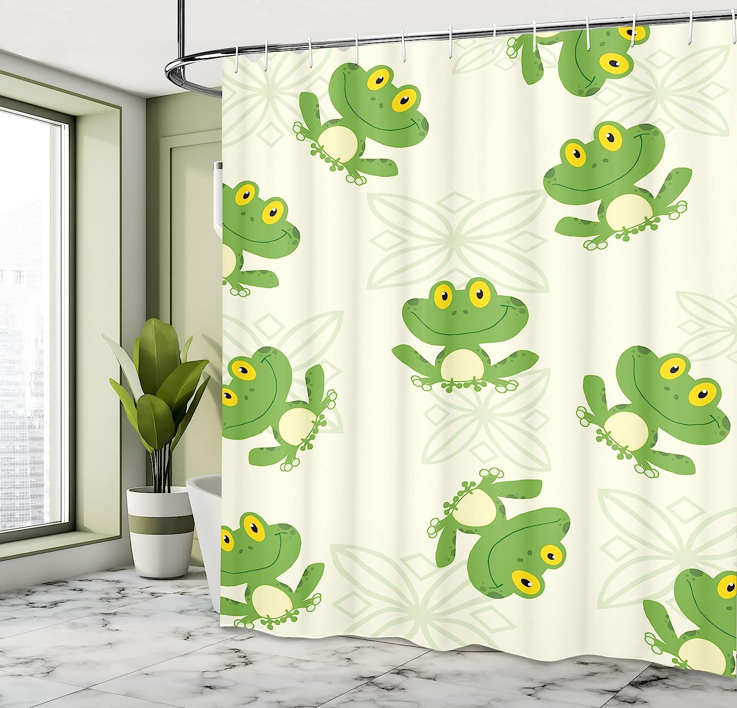 Joyful Pattern Of Smiling Happy Amphibian Frogs Print Shower Curtain - Image 4
