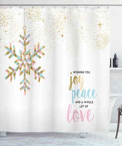 Joyful Shower Curtain with Christmas Snowflake Love Print for Bathroom 