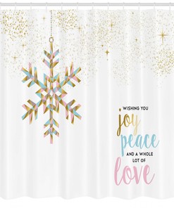 Joyful Shower Curtain with Christmas Snowflake Love Print for Bathroom