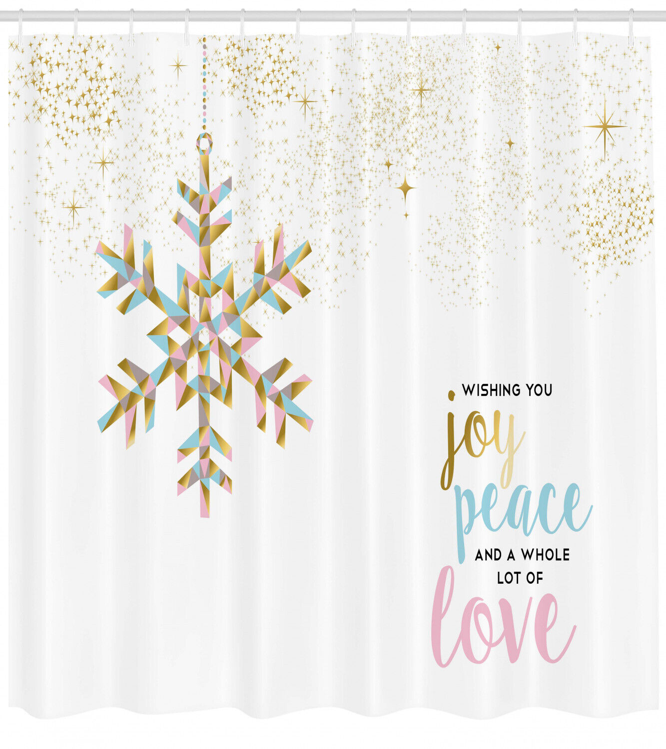 Joyful Shower Curtain with Christmas Snowflake Love Print for Bathroom