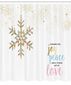 Joyful Shower Curtain with Christmas Snowflake Love Print for Bathroom