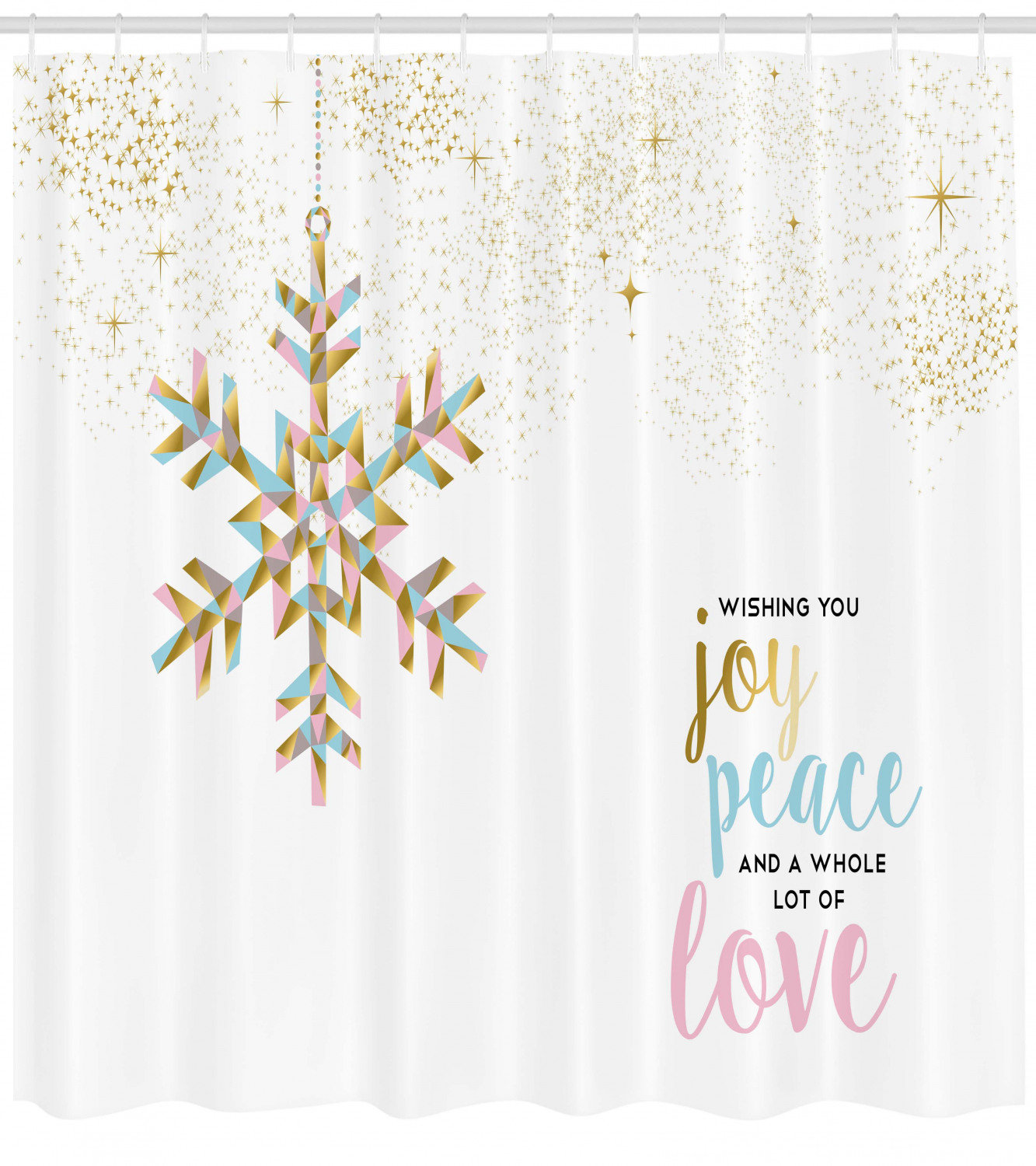 Joyful Shower Curtain with Christmas Snowflake Love Print for Bathroom