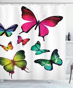 Joyful Summertime Tropical Jungle Shower Curtain With Butterflies And Flowers
