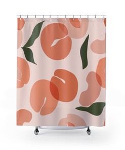 Juicy Peaches and Leaves Shower Curtain for Fruit Bathroom Decor