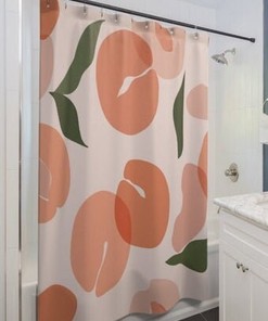 Juicy Peaches and Leaves Shower Curtain for Fruit Bathroom Decor