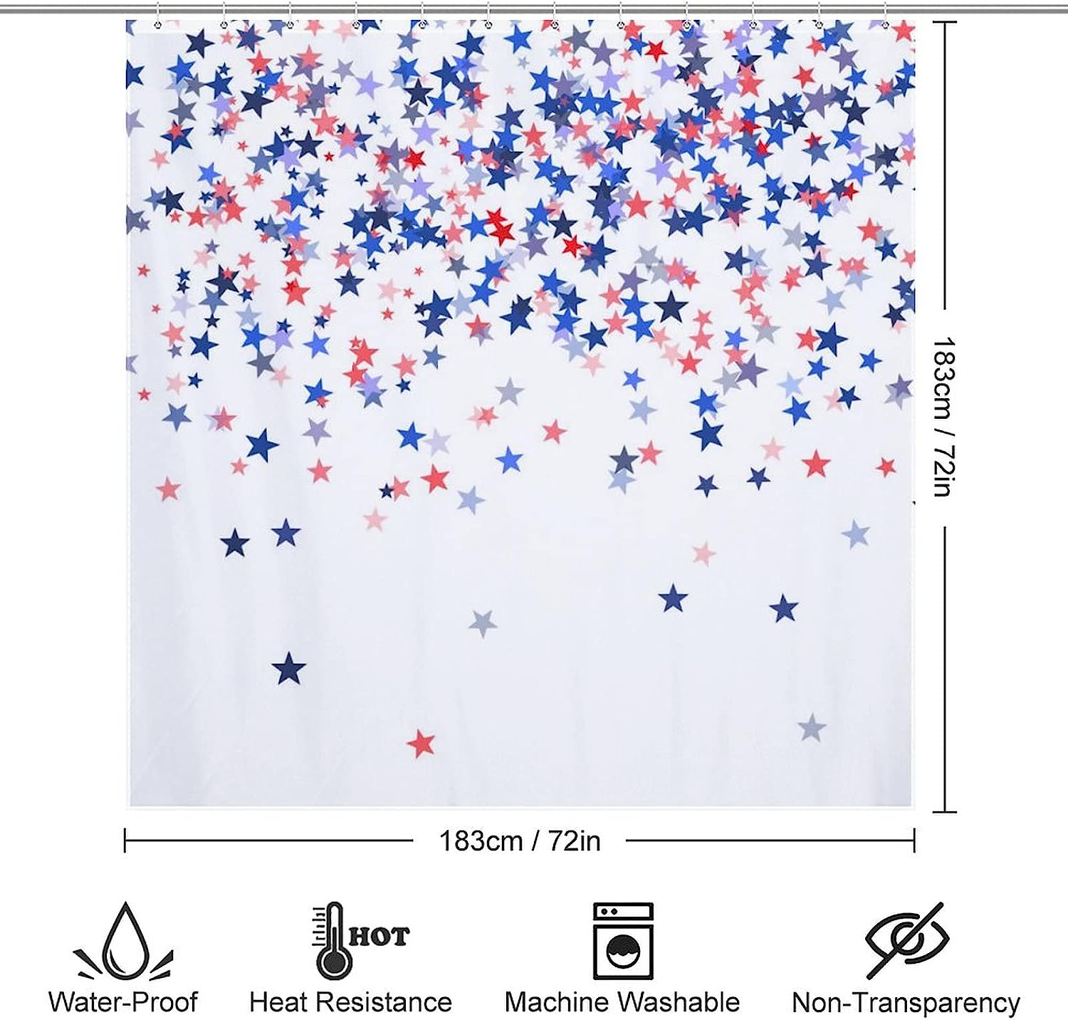 July 4Th American Flag Stars Patriot Shower Curtain Red White And Blue Independence Day Bathroom - Image 2