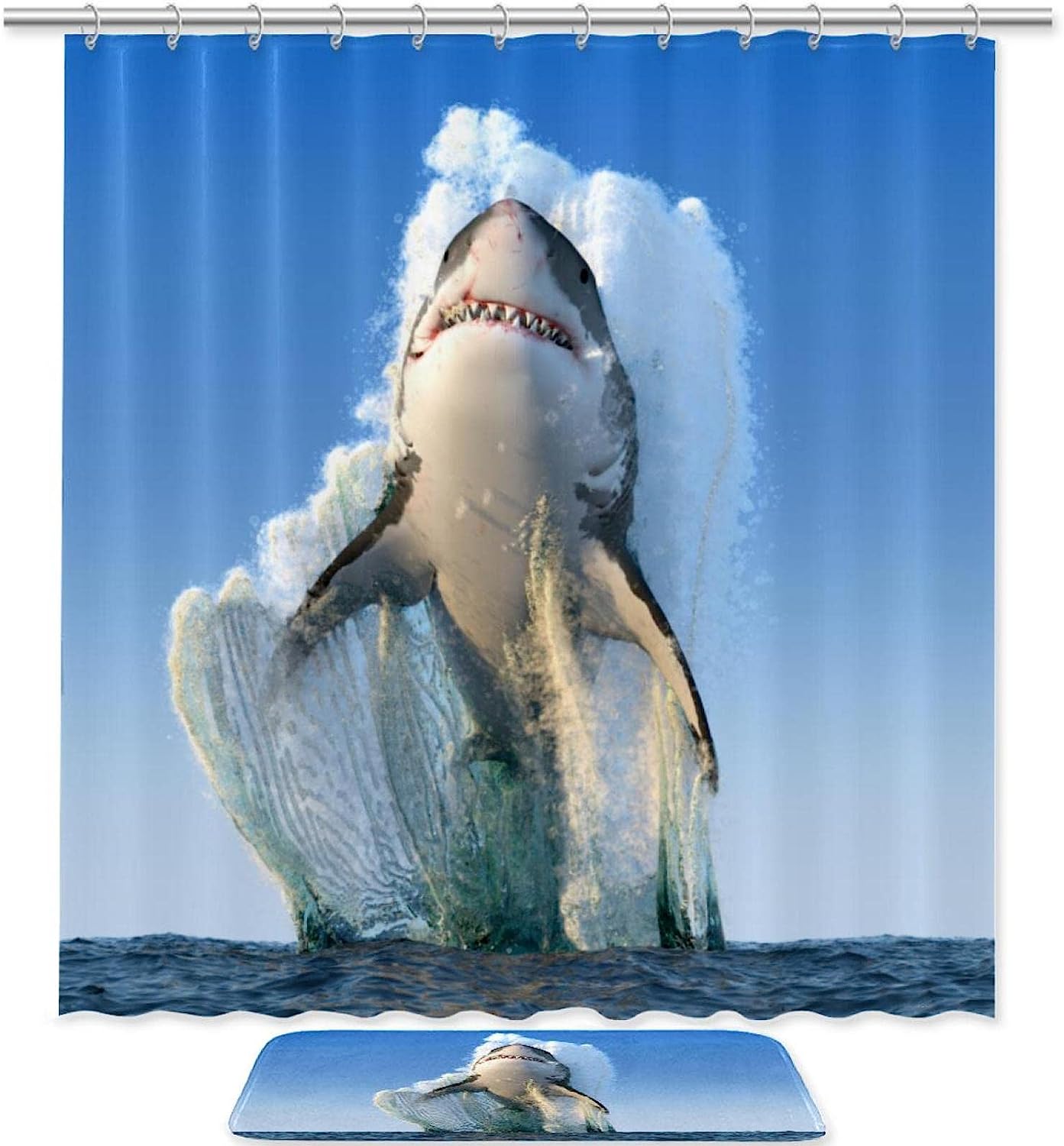 Jump Shark Unique Shower Curtain for a Playful and Bold Look