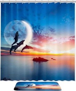 Jumping Dolphins in The Sunset Shower Curtain for Marine Life Lovers