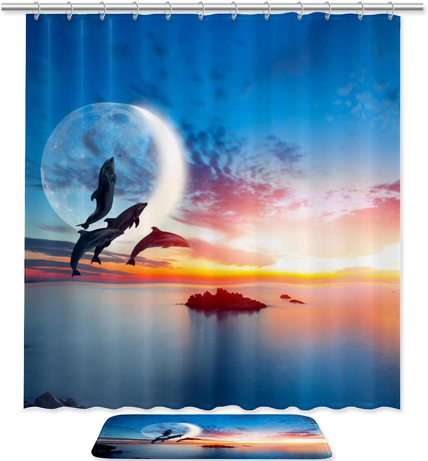 Jumping Dolphins in The Sunset Shower Curtain for Marine Life Lovers