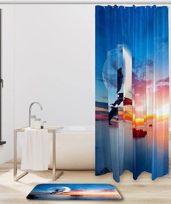 Jumping Dolphins in The Sunset Shower Curtain for Marine Life Lovers