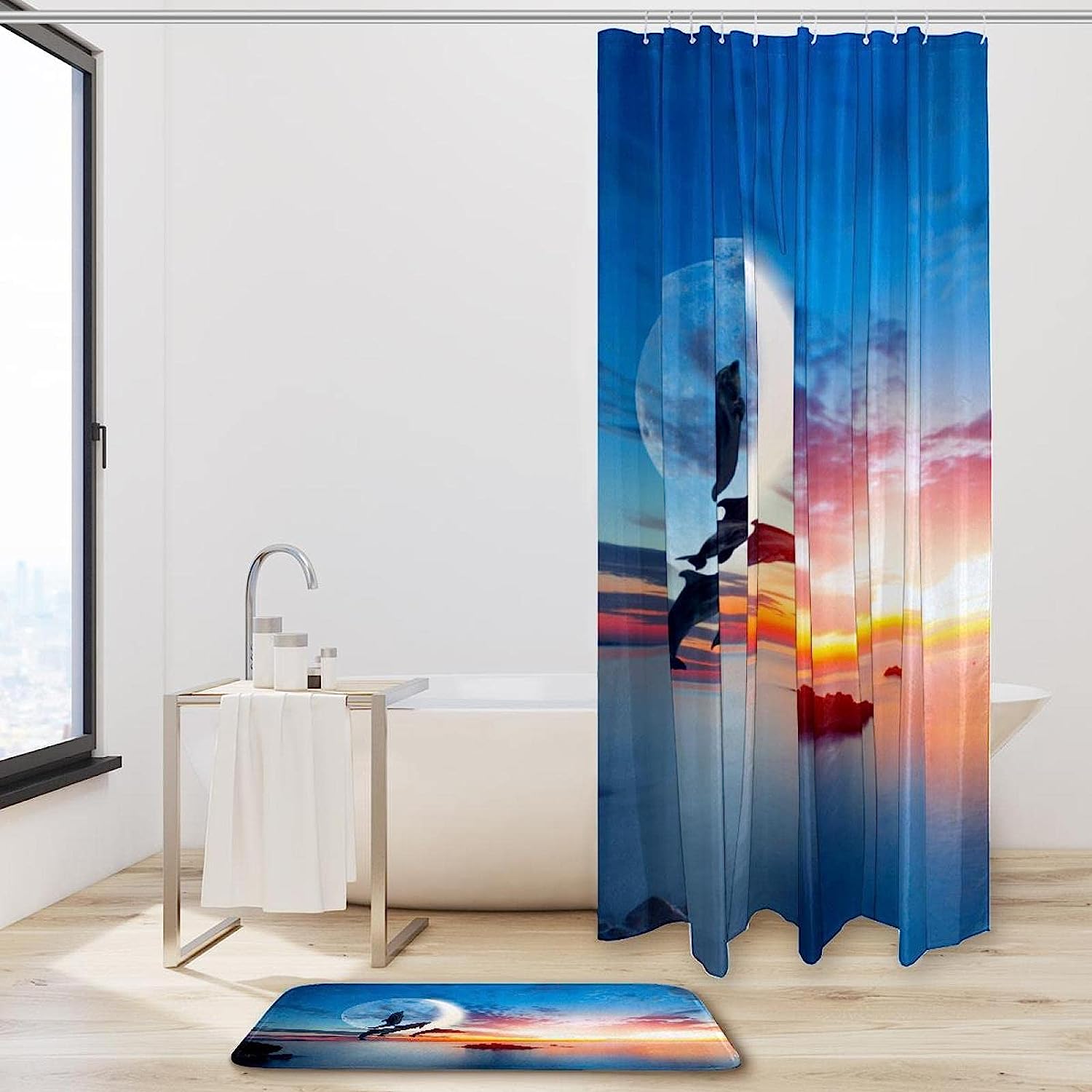 Jumping Dolphins in The Sunset Shower Curtain for Marine Life Lovers