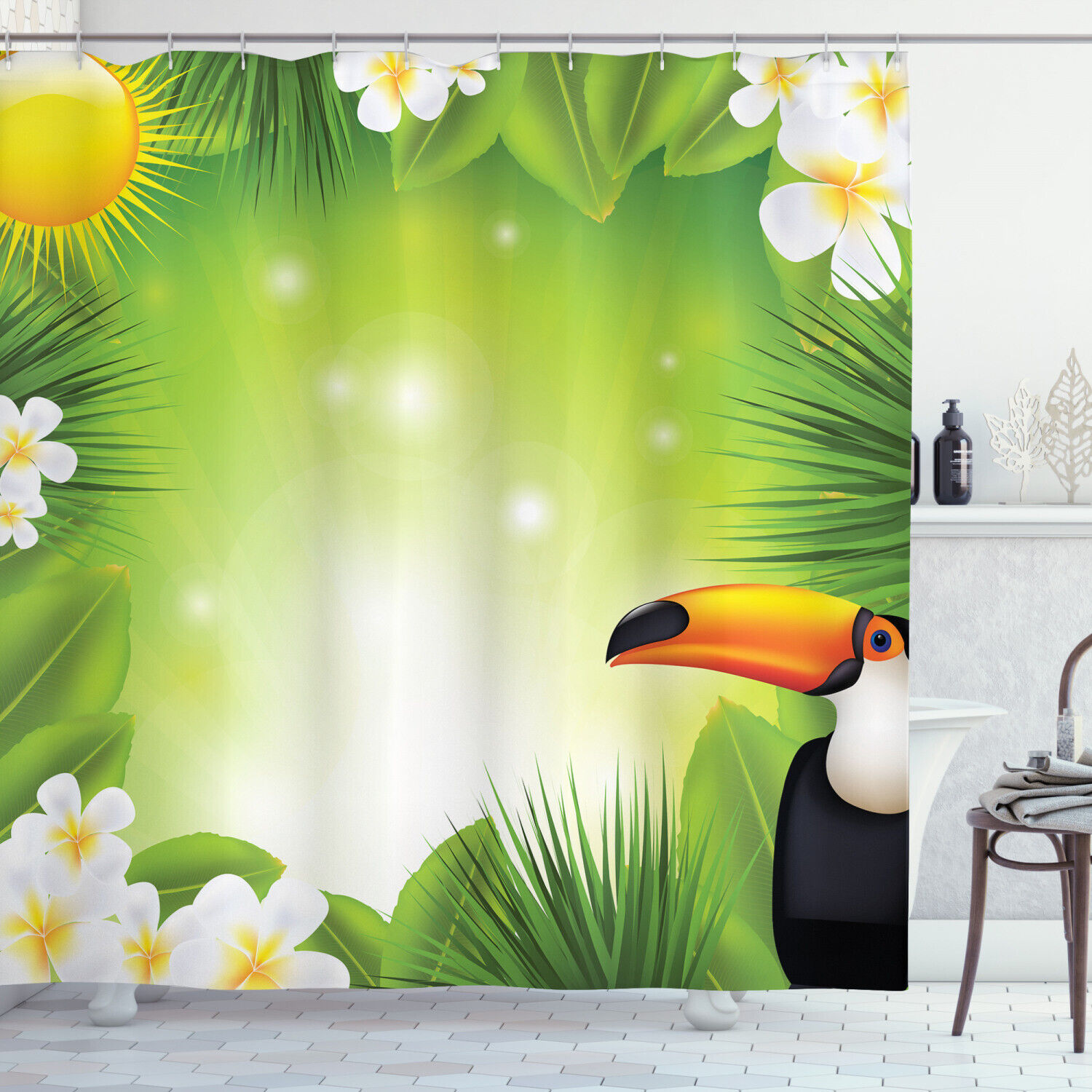 Jungle Adventure: Shower Curtain with Tropical Print for Exotic Bathroom Decor