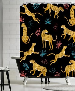 Jungle Animal Bath Curtain with Rustic Black Elk Moose Deer Bear Design for Bathroom Decor