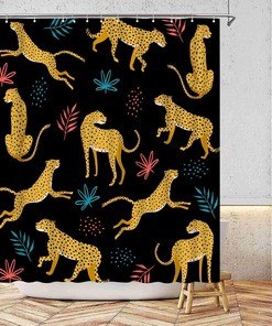 Jungle Animal Bath Curtain with Rustic Black Elk Moose Deer Bear Design for Bathroom Decor