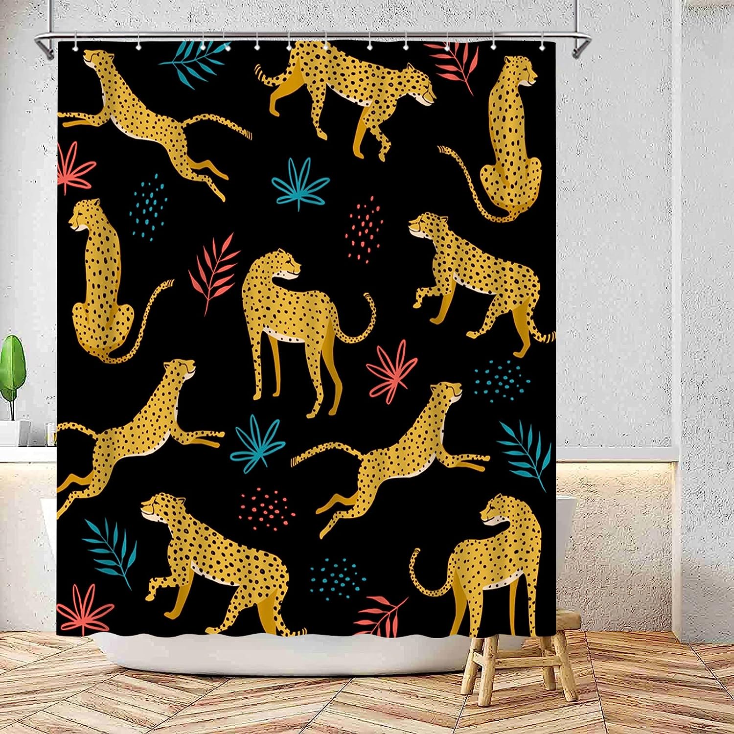 Jungle Animal Bath Curtain with Rustic Black Elk Moose Deer Bear Design for Bathroom Decor