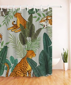 Jungle Animal Shower Curtain Fabric with Jaguar Leopard Tiger Design for Bathroom Decor