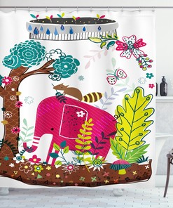 Jungle Animals Elephant Printed Shower Curtain for Kid's Bathroom Decor- Waterproof and Animal-themed 