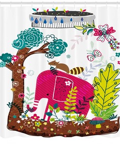 Jungle Animals Elephant Printed Shower Curtain for Kid's Bathroom Decor- Waterproof and Animal-themed