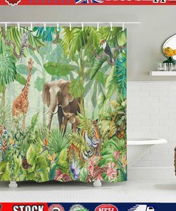 Jungle Animals Waterproof Bathroom Cloth Shower Curtain with Wildlife Design