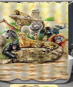 Jungle Animals Wild Safari Lion Tiger Cheetah African Monkey Shower Curtain