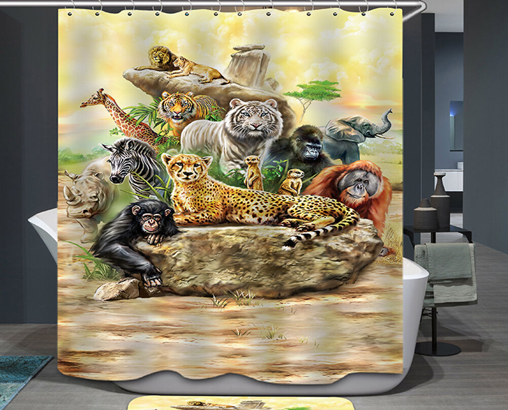 Jungle Animals Wild Safari Lion Tiger Cheetah African Monkey Shower Curtain
