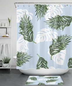 Jungle Botanical Tropical Palm Leaf Art Shower Curtain, Vintage Bathroom Shower Curtains 