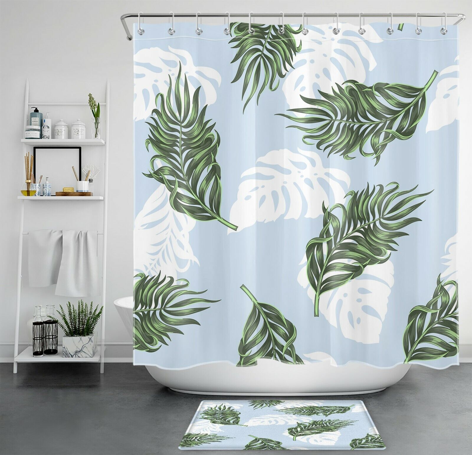 Jungle Botanical Tropical Palm Leaf Art Shower Curtain, Vintage Bathroom Shower Curtains