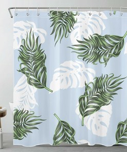 Jungle Botanical Tropical Palm Leaf Art Shower Curtain, Vintage Bathroom Shower Curtains