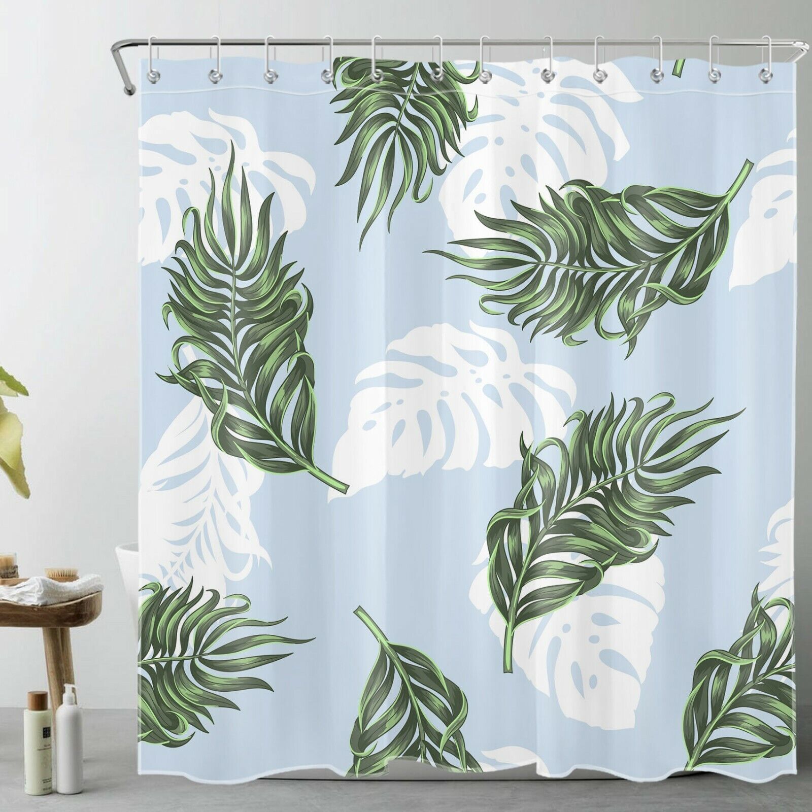 Jungle Botanical Tropical Palm Leaf Art Shower Curtain, Vintage Bathroom Shower Curtains