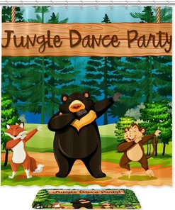 Jungle Dance Party Bear Skunk Fox Waterproof Shower Curtain for a Fun Kids Bathroom