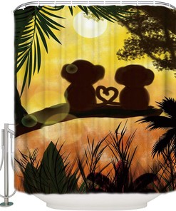 Jungle Forest Love Shower Curtain Sunset Cute Monkey Design