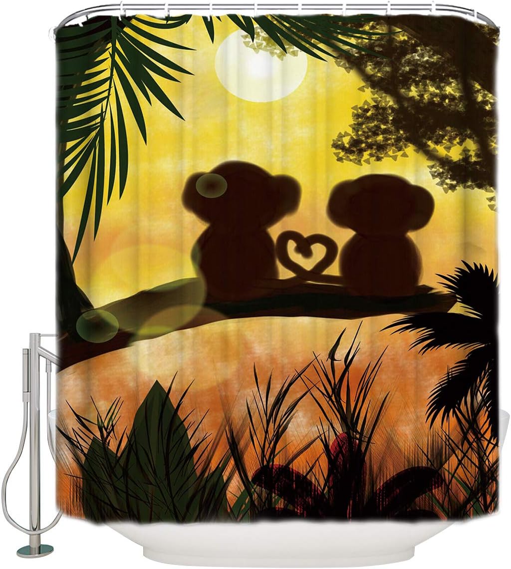 Jungle Forest Love Shower Curtain Sunset Cute Monkey Design