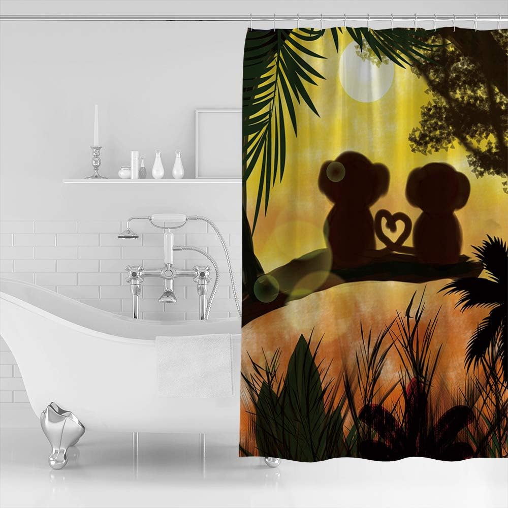 Jungle Forest Love Shower Curtain Sunset Cute Monkey Design - Image 2