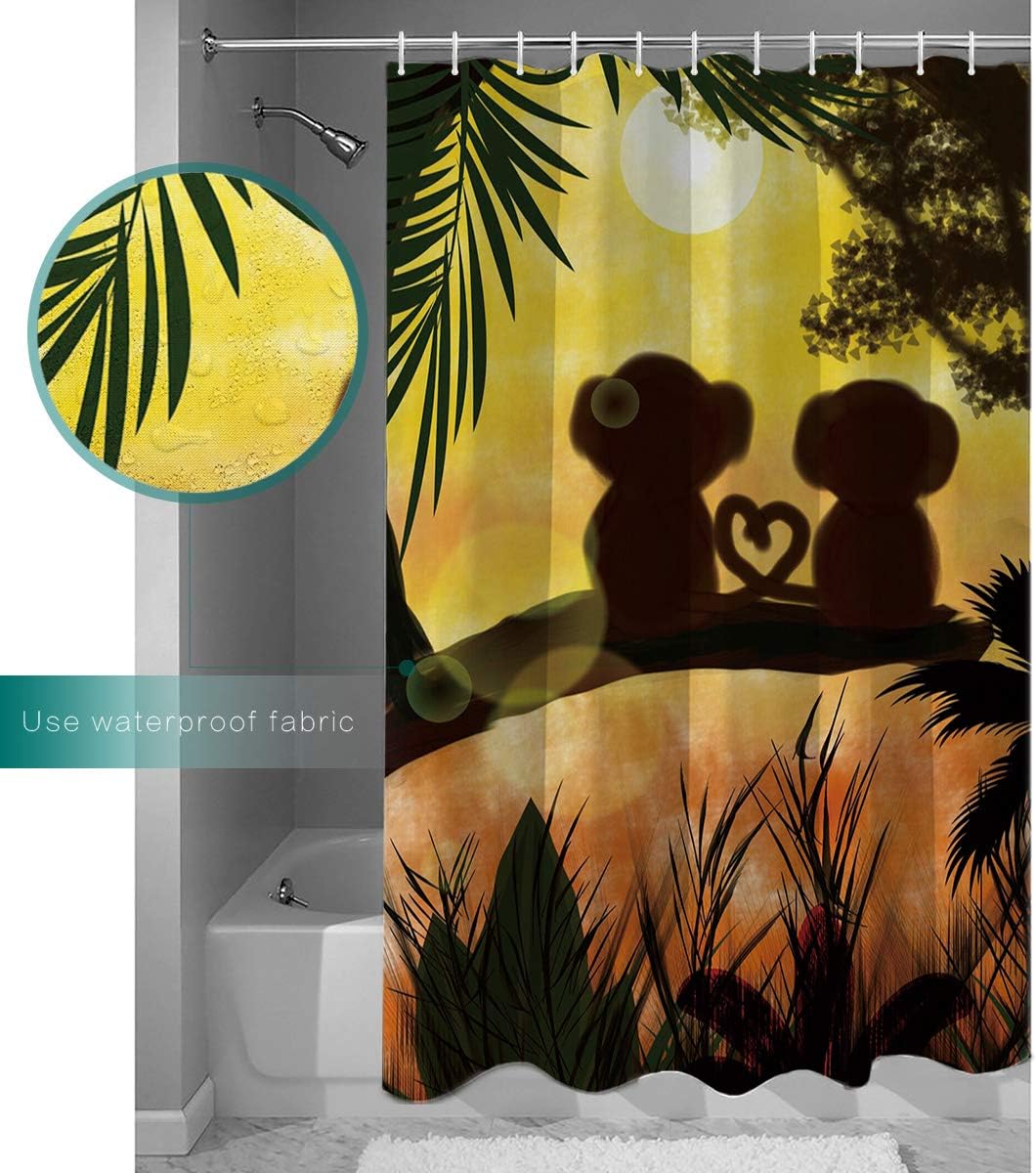 Jungle Forest Love Shower Curtain Sunset Cute Monkey Design - Image 3