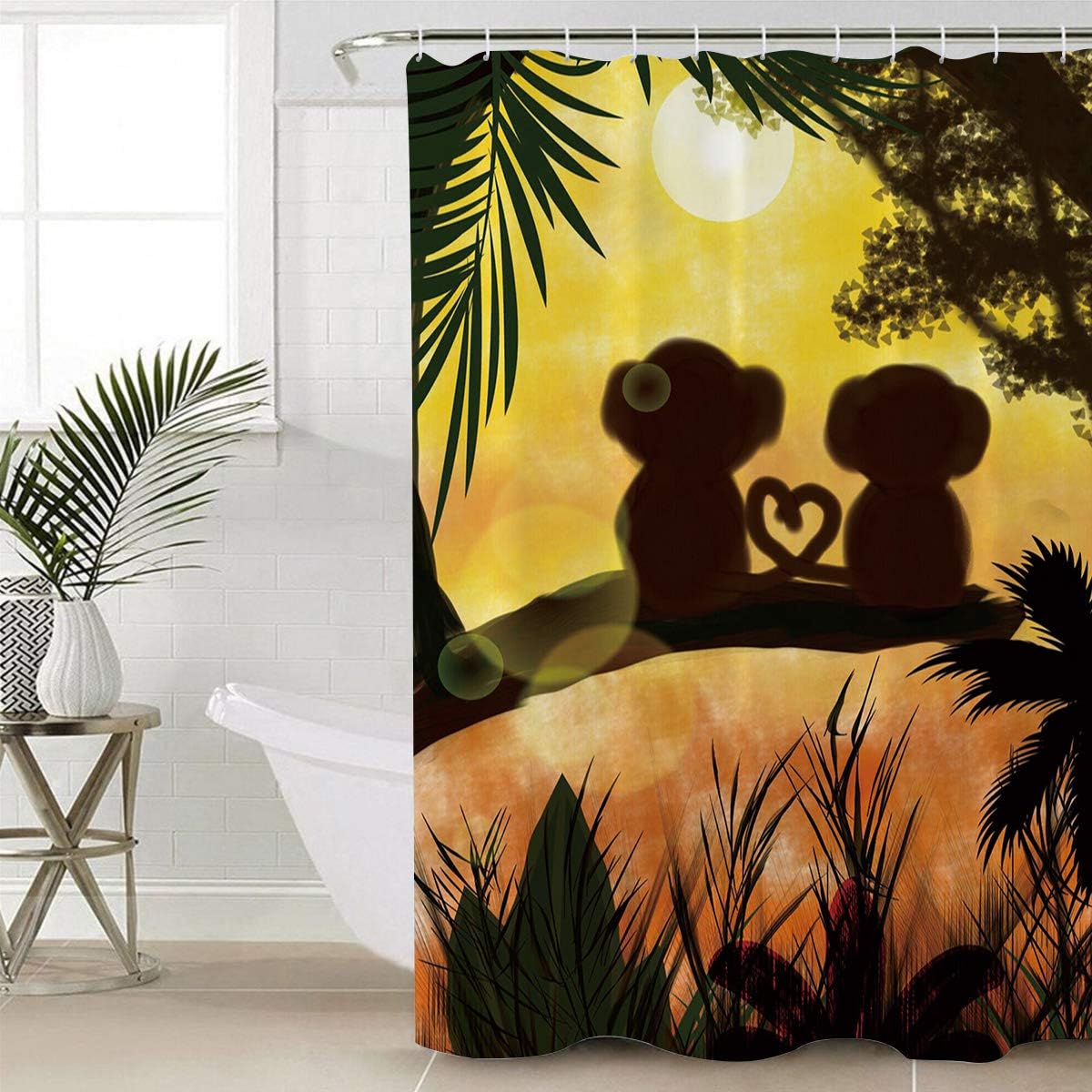 Jungle Forest Love Shower Curtain Sunset Cute Monkey Design - Image 4