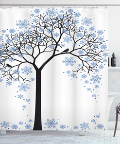Jungle Forest Wood Tree in Snow Shower Curtain Set