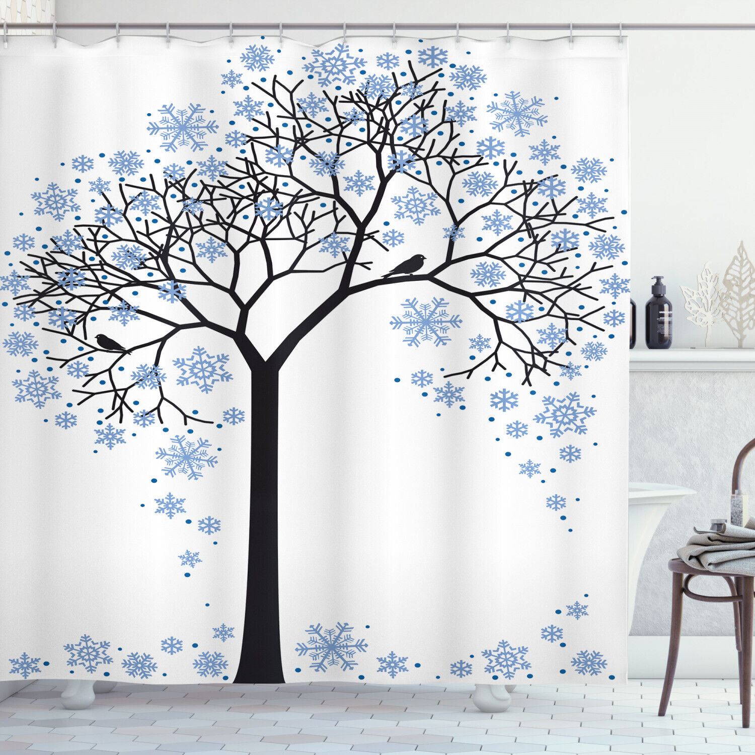 Jungle Forest Wood Tree in Snow Shower Curtain Set