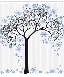 Jungle Forest Wood Tree in Snow Shower Curtain Set