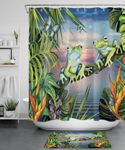 Jungle Frogs and Butterflies Shower Curtain for a Vibrant Bathroom Decor