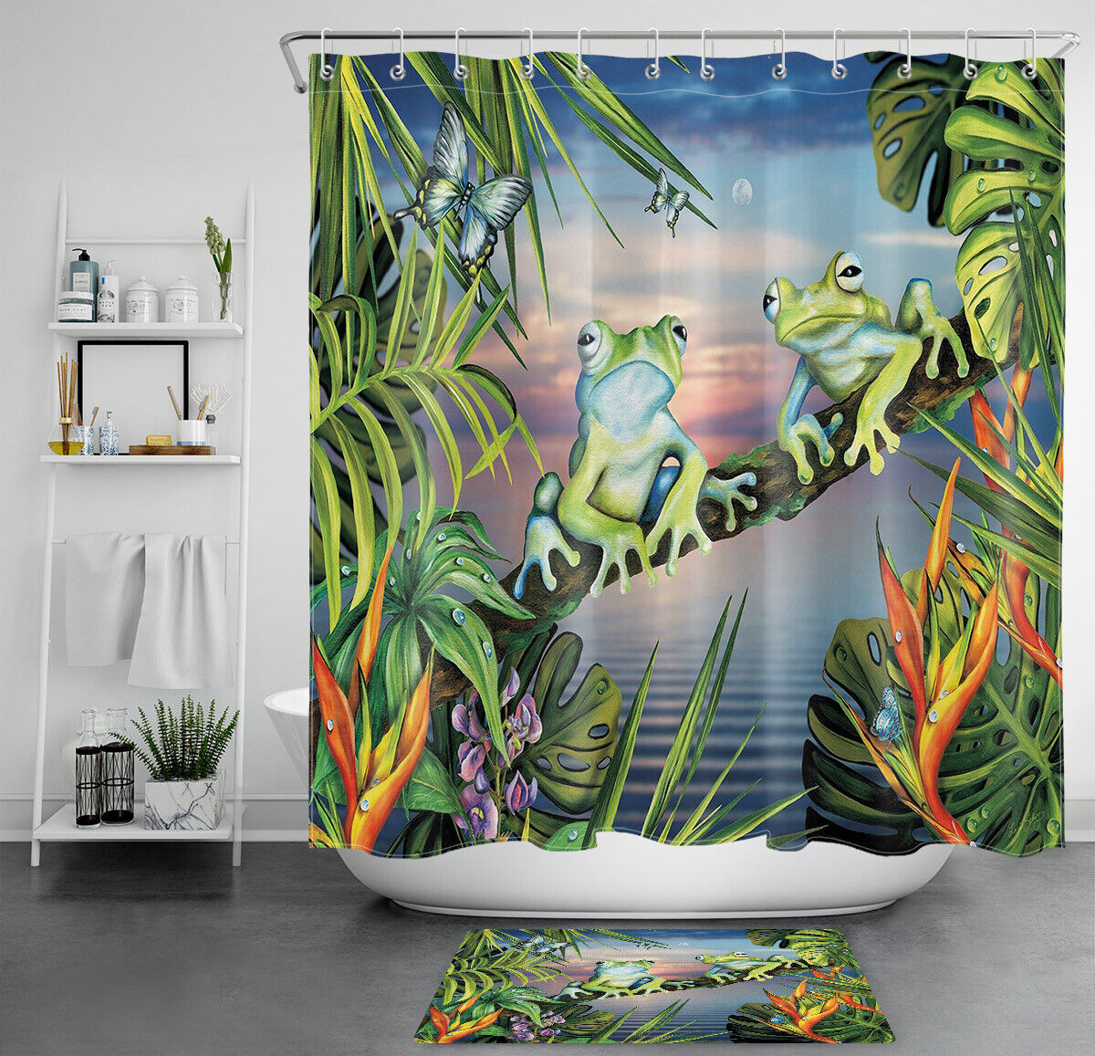 Jungle Frogs and Butterflies Shower Curtain for a Vibrant Bathroom Decor