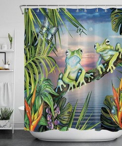 Jungle Frogs and Butterflies Shower Curtain for a Vibrant Bathroom Decor