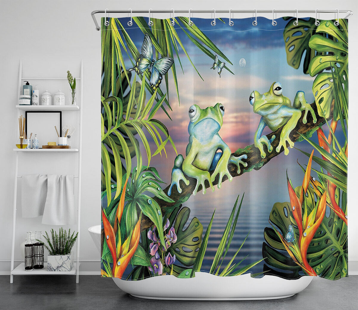 Jungle Frogs and Butterflies Shower Curtain for a Vibrant Bathroom Decor