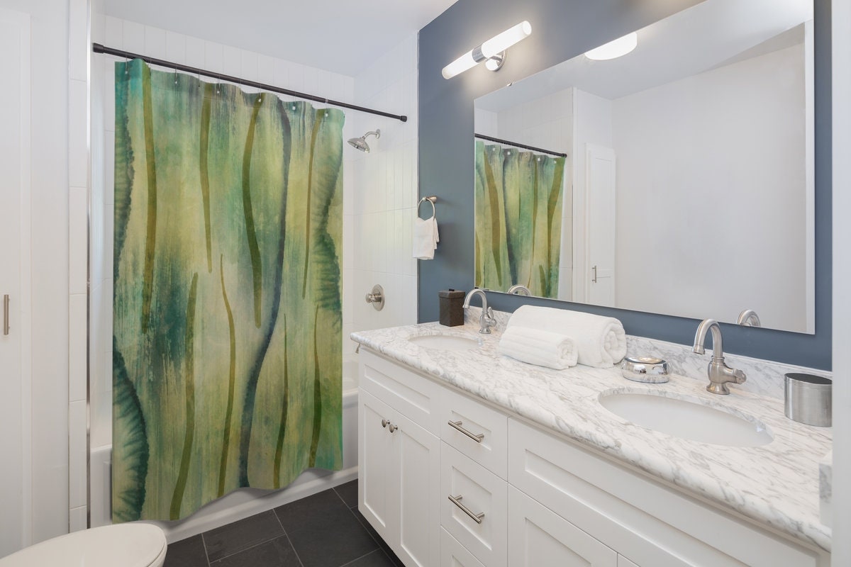 Jungle Green Abstract Shower Curtain for a Refreshing Bathroom Decor