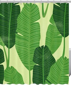 Jungle Green Leaves Print Fabric Shower Curtain for Lush Bathroom Decor