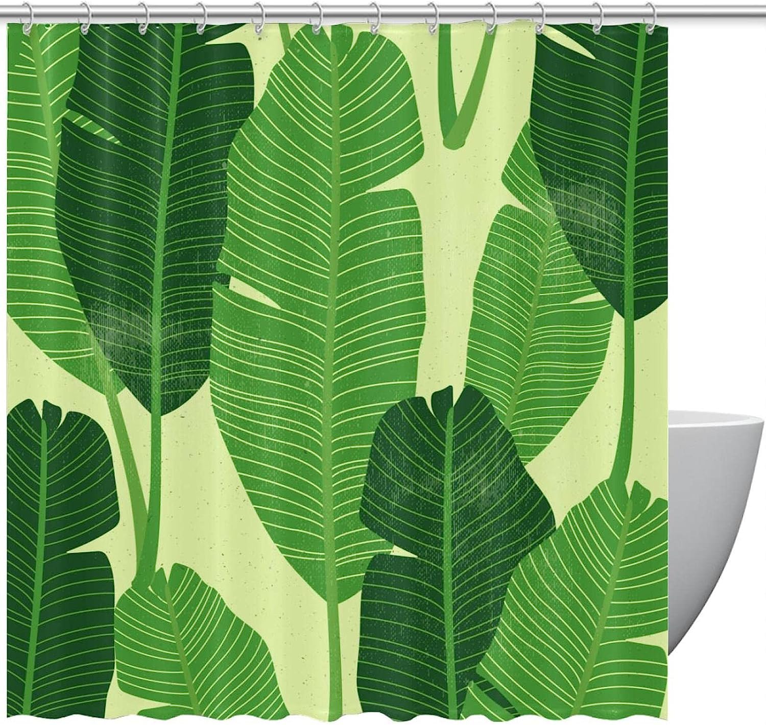 Jungle Green Leaves Print Fabric Shower Curtain for Lush Bathroom Decor