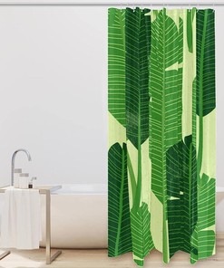 Jungle Green Leaves Print Fabric Shower Curtain for Lush Bathroom Decor