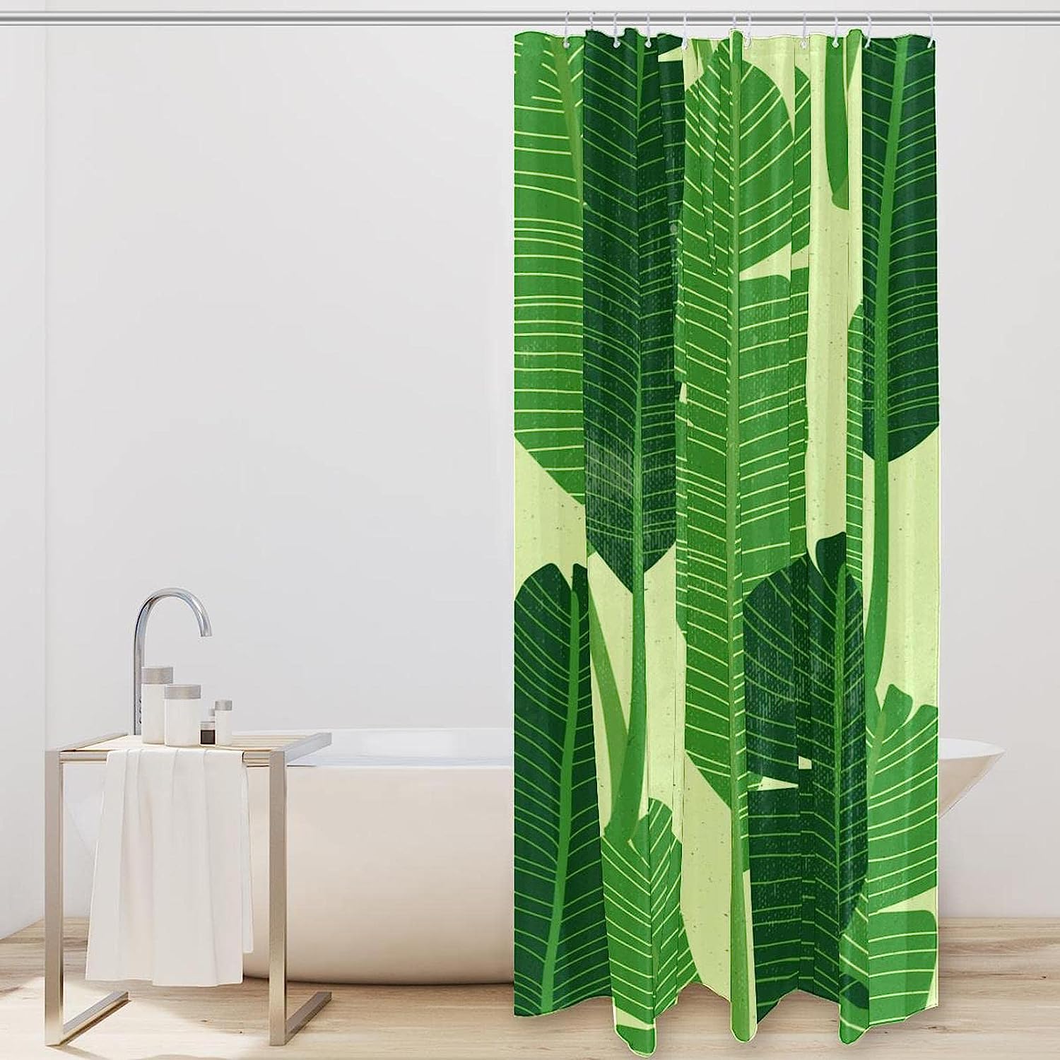 Jungle Green Leaves Print Fabric Shower Curtain for Lush Bathroom Decor