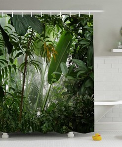 Jungle Green Leaves Watercolor Tropical Plants Banana Shower Curtain
