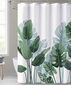 Jungle Green Leaves Watercolor Tropical Plants Banana Shower Curtain